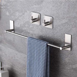 16-Inch Towel Bar - Self Adhesive Bathroom Towel Holder with 2 Packs Towel Hooks